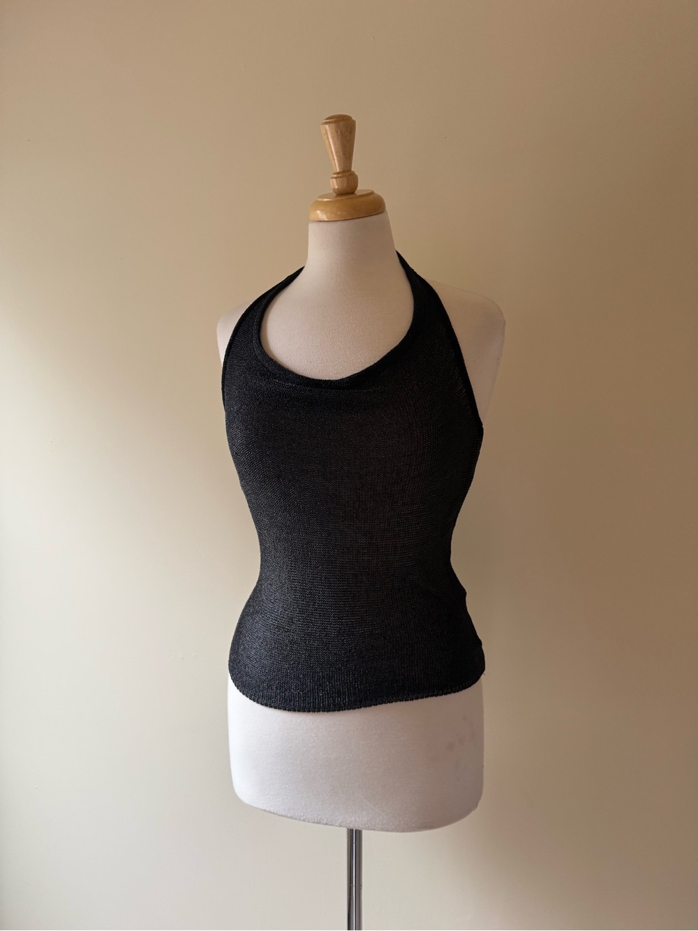 Zara Metallic Knit Halter Top Black Silver Y2K Size S
